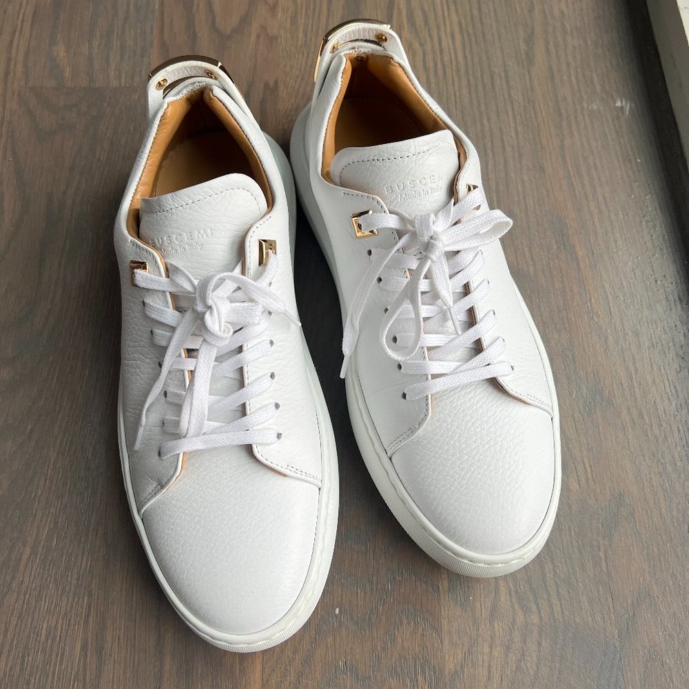 BUSCEMI UNO LOW ALCE WHITE LEATHER SNEAKERS